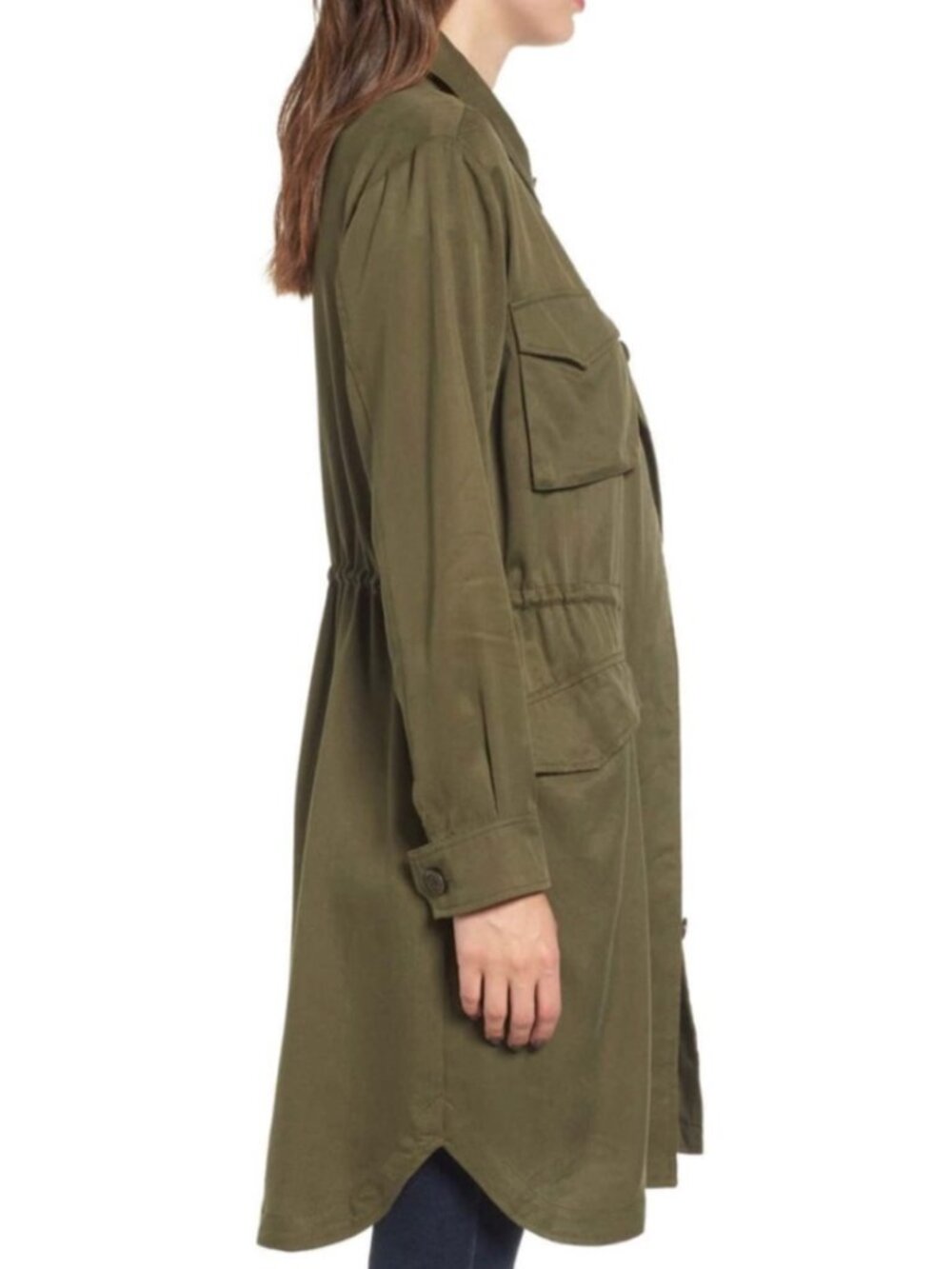 NWT BB Dakota Averie Olive Green Anorak Long Utility Duster Lightweight Jacket M - Picture 5 of 9